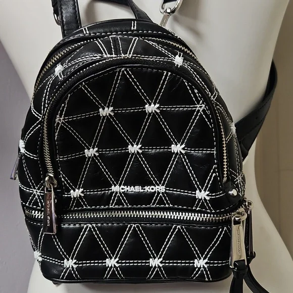 Michael Kors Black and White Quilted Backpack - Picture 1 of 12